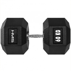 Gumowana hantla sześciokątna HEX PRO 60 kg HMS